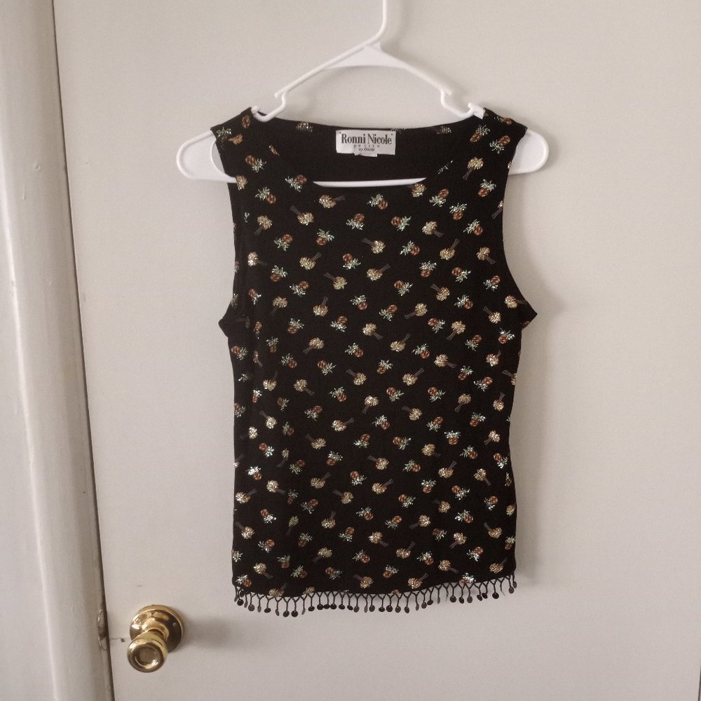 VTG Black Palm Tree Top